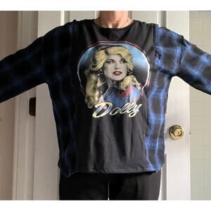 Dolly Parton flannel shirt, reworked tee, upcycled, country music Large